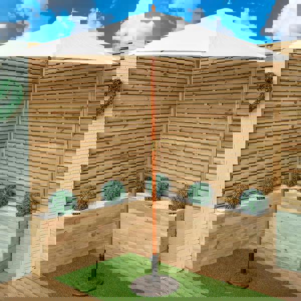 Samuel Alexander Outdoor 4 Person Folding Rectangular Wooden Garden Dining Table Benches Cream Parasol and Base Set