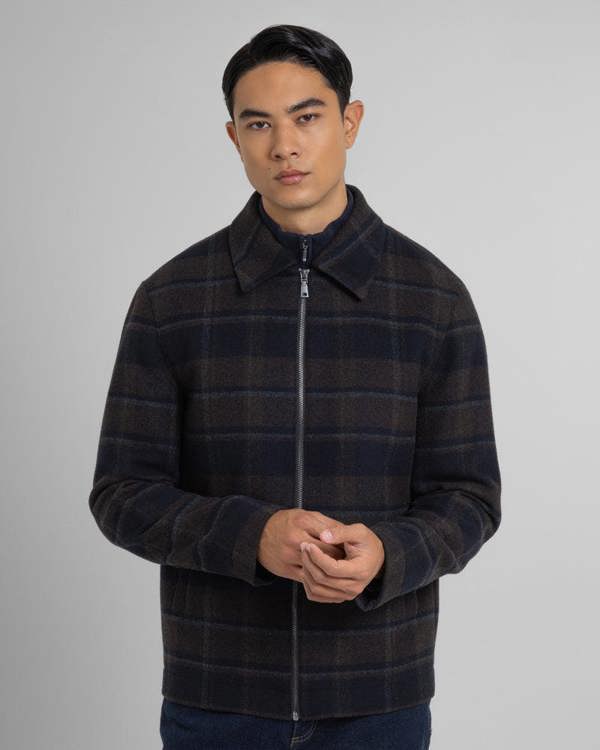 Steel & Jelly Malham - Check Wool Blend Harrington Jacket