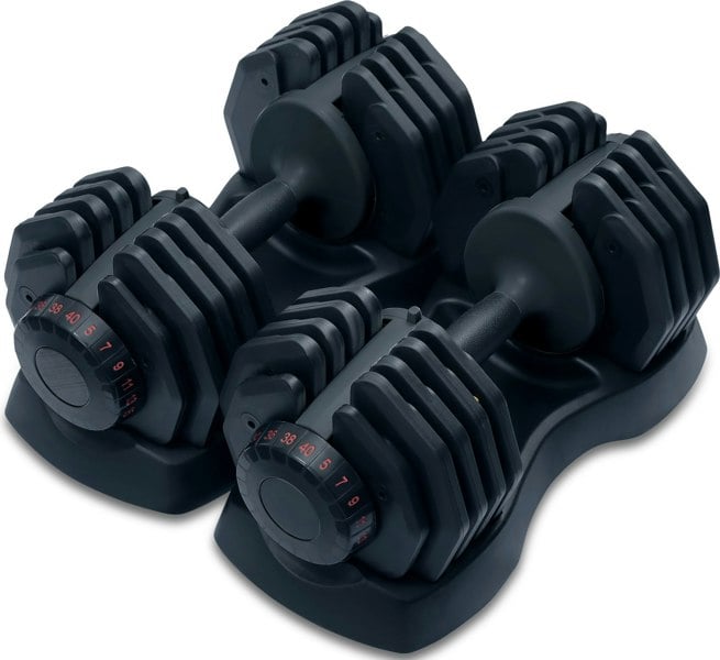 Strongology Home Fitness Adjustable Smart Dumbbell Pair from 5kg to 40kg Training Weights in Black