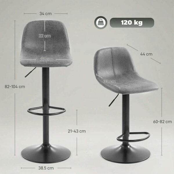 Bar Stools Set of 2, Modern Swivel Barstools with Footrest for Kitchen Island and Dining Room, Grey