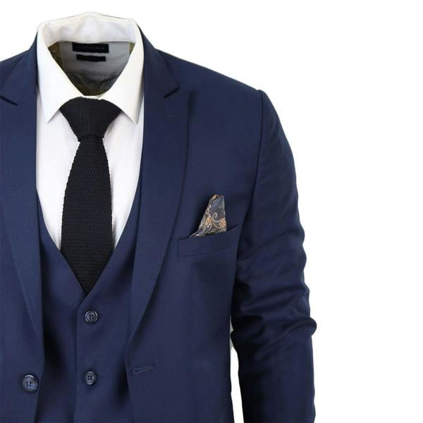 TruClothing Mens IM1 Classic Plain Navy 3 Piece Suit