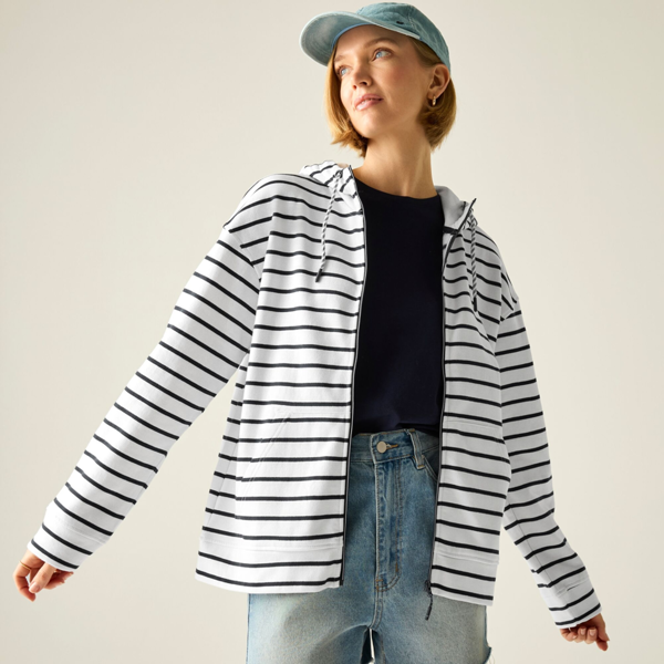 Regatta Womens Bayletta Striped Full Zip Hoodie - White/Navy