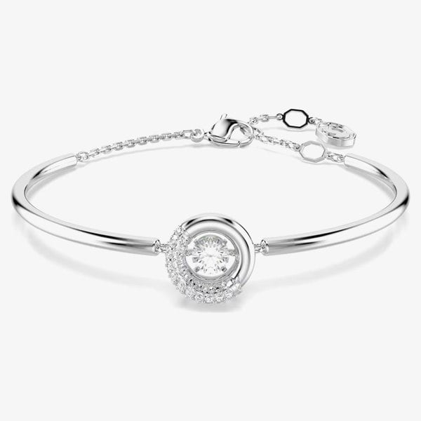 Swarovski Dextera Rhodium Plated Round White Crystal Bangle 5733399