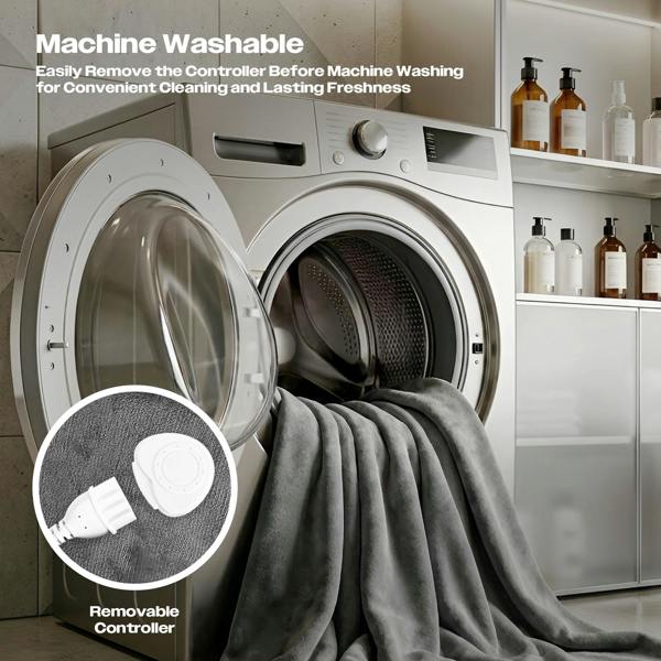 Gr8 Home Electric Heated Blanket Grey 160x130cm Adjustable Heat Settings Washable Throw