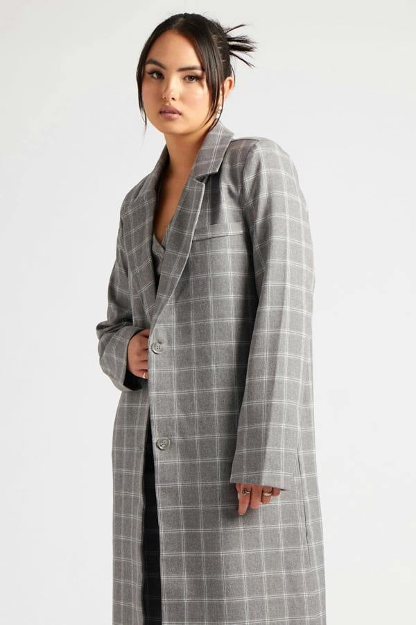 Urban Bliss Check Longline Duster Coat