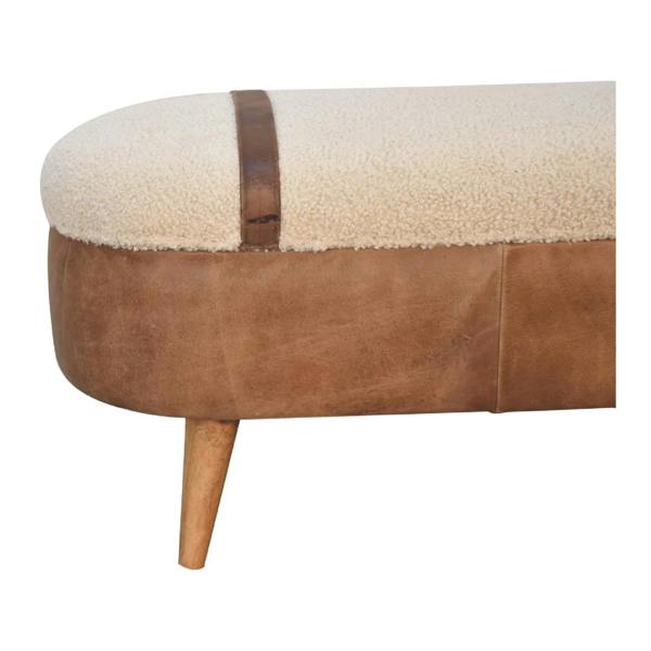 Artisan Furniture Solid Wood Tan Buffalo Boucle Nordic Bench