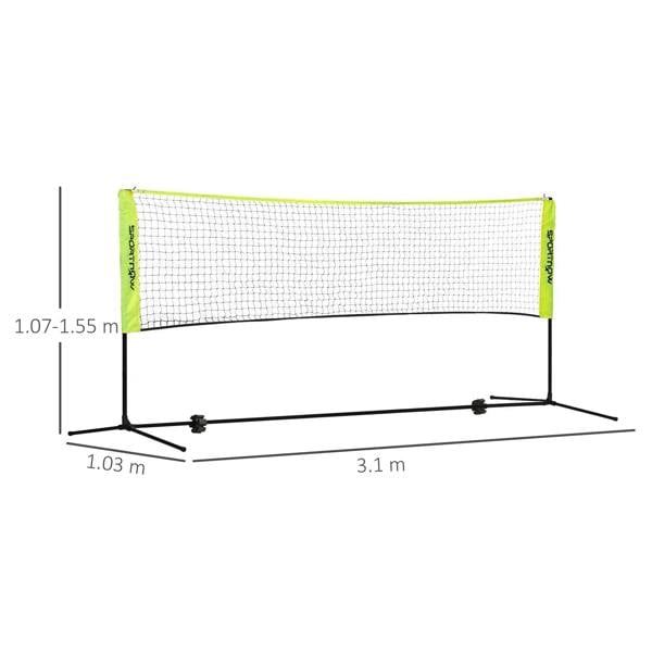 Height-adjustable net with black frame and neon yellow border, with size markings
