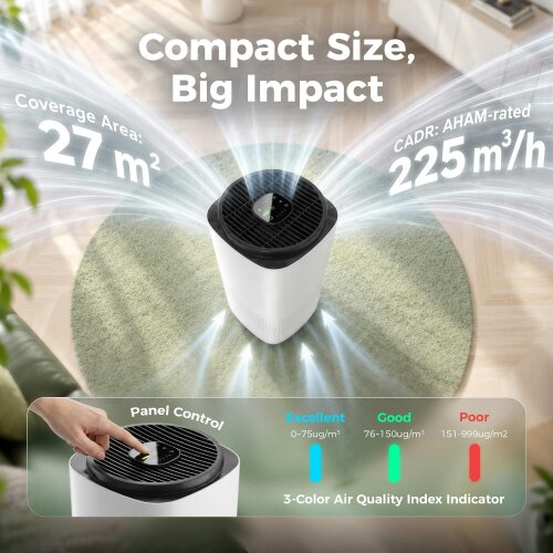 HOMCOM Smart Air Purifier for Home Bedroom with H13 HEPA Filter, Sleep Mode