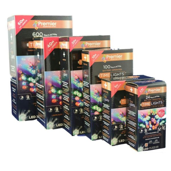 Samuel Alexander 100 LED 10m Premier Christmas Indoor Outdoor Multi Function Battery Operated String Lights with Timer in Multicoloured