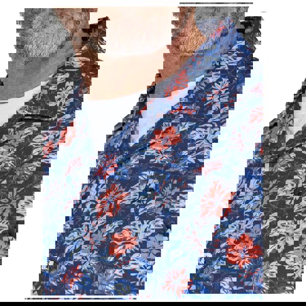 Raging Bull Mens Hawaii Floral Poplin Short-Sleeved Shirt - Navy - 