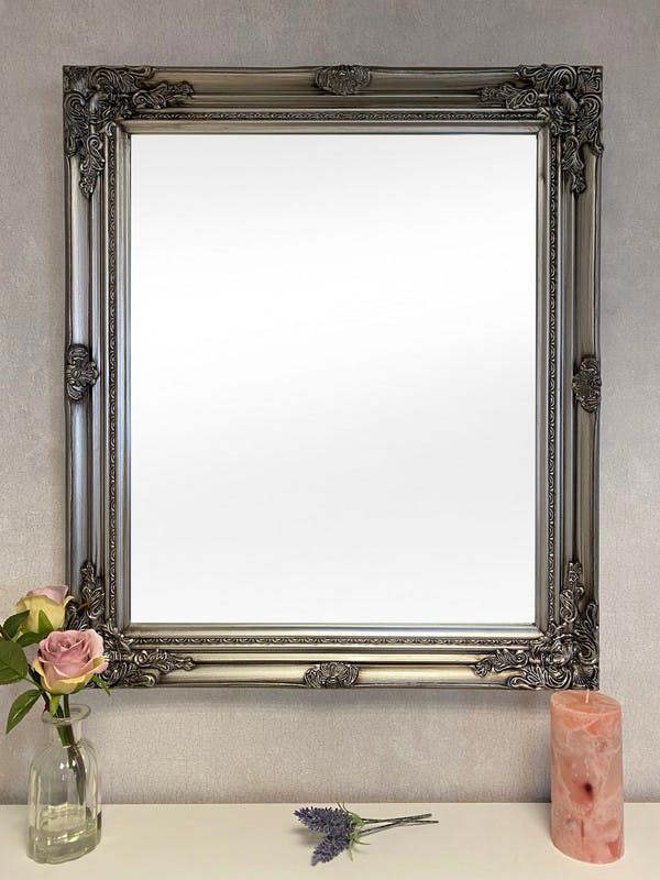 Downton Interiors Antique Silver Wood Frame Wall Mirror 73cm x 63cm