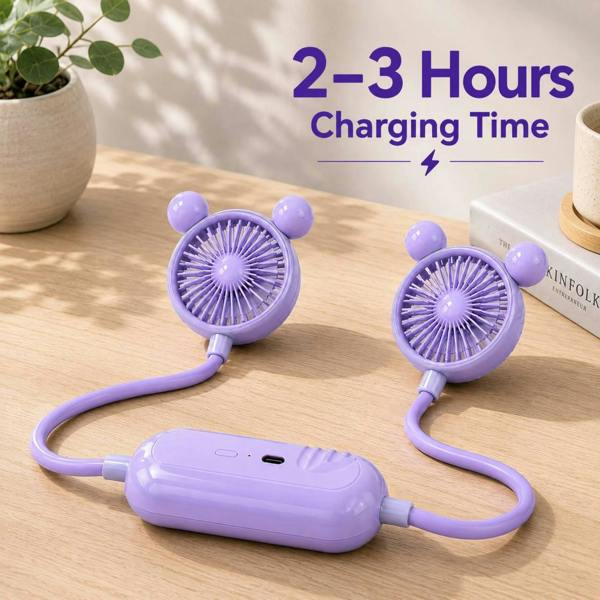 Dyzi Portable Neck Fan USB Rechargeable 3 Speed Purple