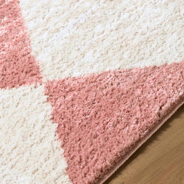 Livabliss Fossay Shag-Washable Pink Ivory Modern High Pile Diamond Pattern Rug