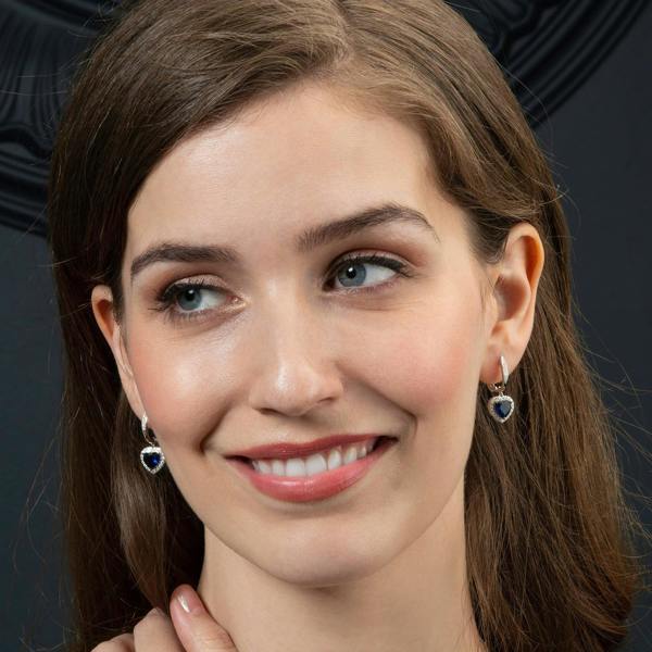 Sterling Silver Heart Earrings for Women With Blue Stones and Cubic Zirconia Gemtones - namana.london
