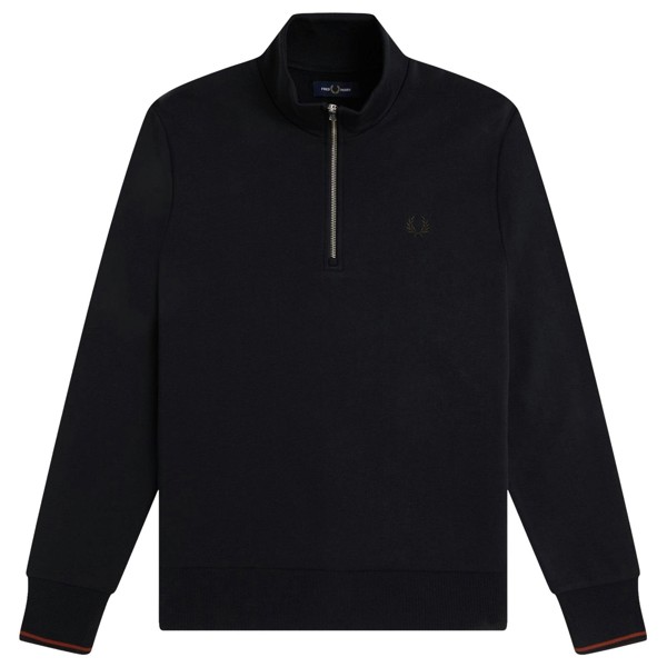 Fred Perry Half Zip Sweatshirt - Navy/Brandy/Rich Brown