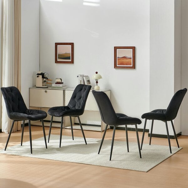 SONARA Modern Set of 4 Velvet Dining Chairs with Ergonomic Upholstered Seat - Velet  - Black - 4
