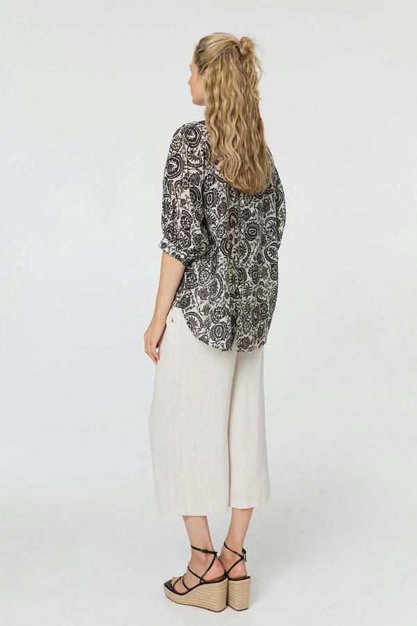 Black | Printed Relaxed 3/4 Sleeve Shirt
