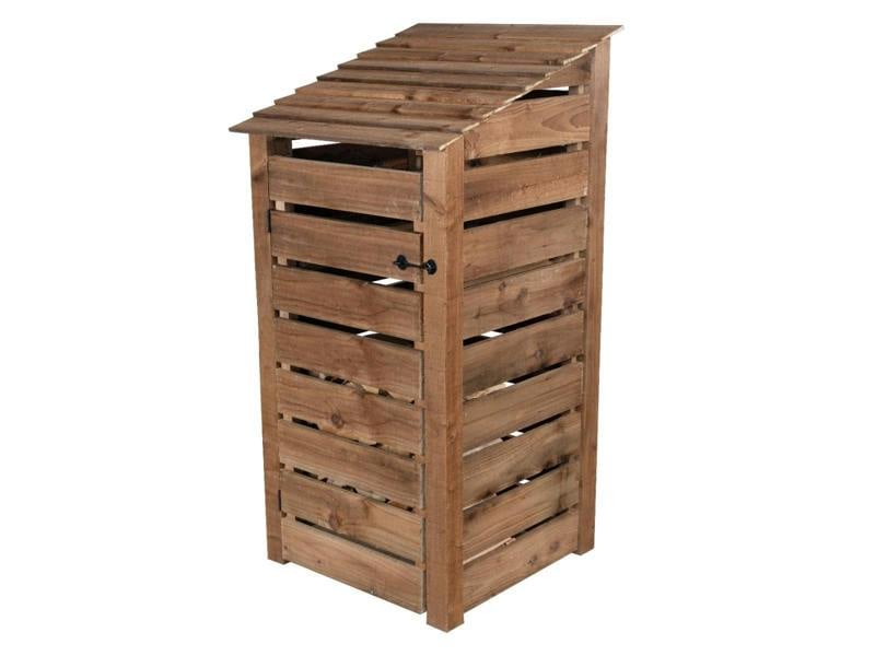 Arbor Garden Solutions Slatted Wooden Log Store with Door and Shelf W-99cm, H-126cm or 180cm, D-88cm - Brown Finish
