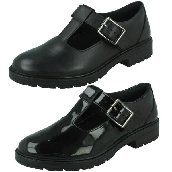 Clarks Girls Clarks T-Bar School Shoes Loxham Shine