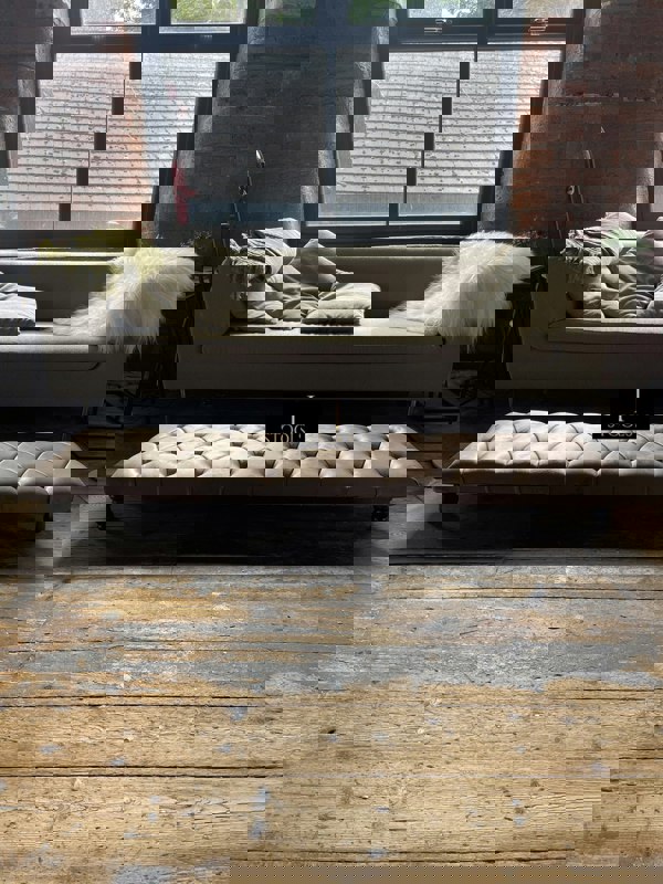 ISTOOLS Rectangular Sand Coloured Chesterfield Footstool – Luxury Velvet Ottoman UK