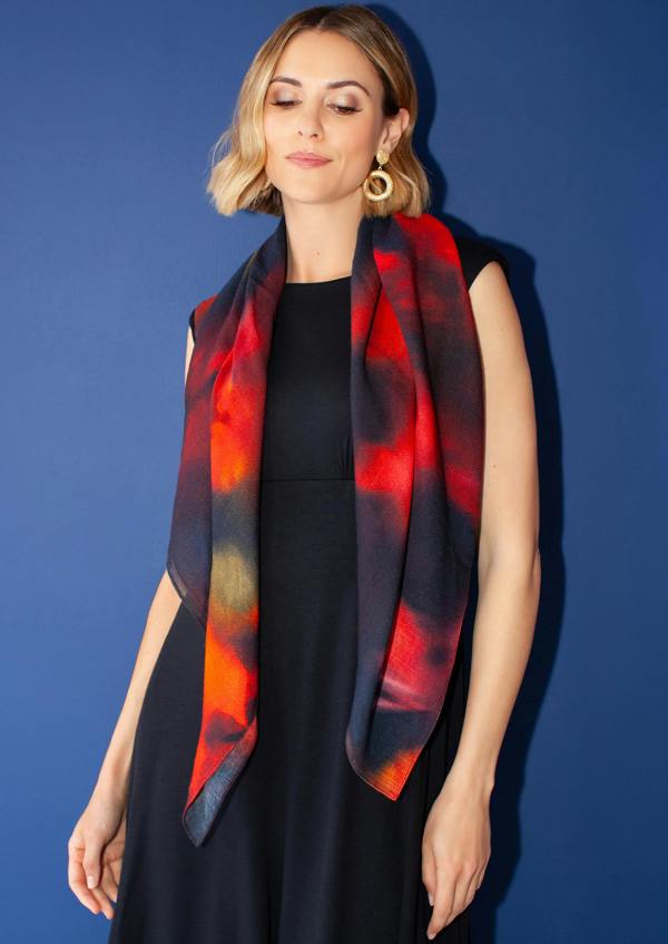 Alie Street London Minerva Silk Wool Scarf (Midnight Ember)