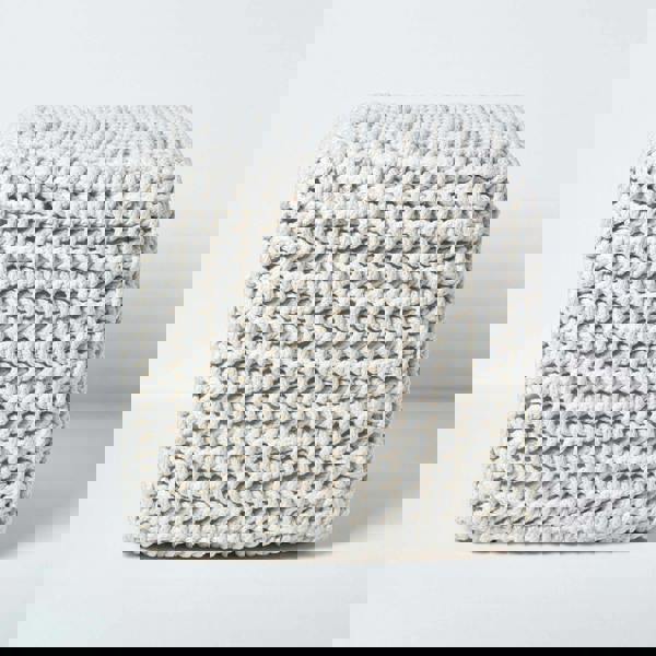 HOMESCAPES Cube Cotton Knitted Pouffe Footstool Bean Filled Hand Knitted