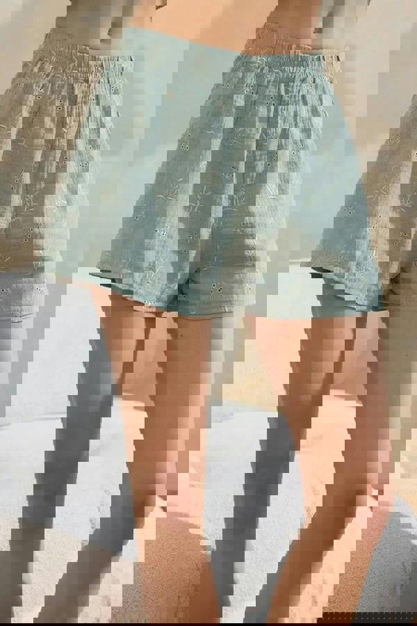 WOVCOR 2-Piece 100% Cotton Floral Embroidered Woven Pajama Set with Shorts