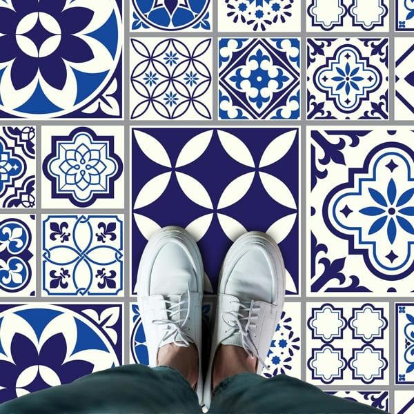 WALPLUS WFS6010 - Spanish and Moroccan Blue Tiles Melange Floor Sticker 120cm x 60 cm