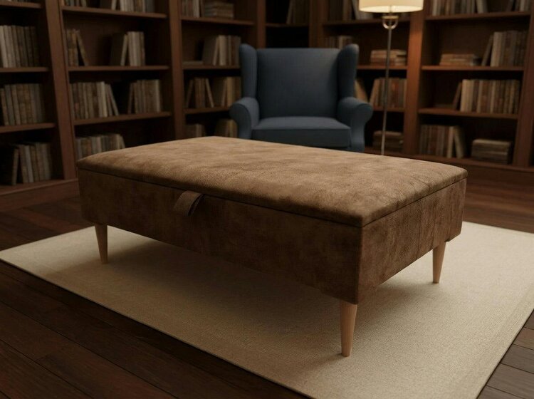ISTOOLS Premium marble Brown Storage Ottoman Bench – Multi-Purpose Coffee Table & Extra Seating | ISTOOLS - 36 x 24 Inches (92 x 61cm)