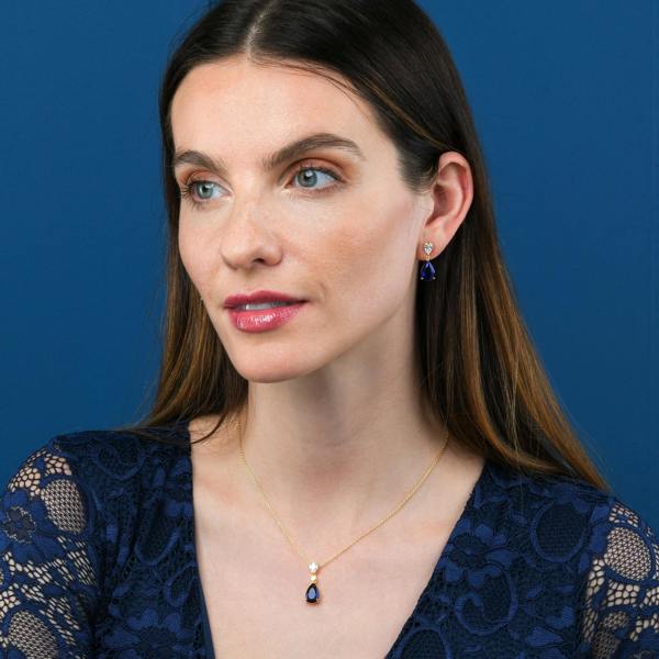 namana Gold Plated 925 Sterling Silver Blue Pear Drop Pendant Necklace For Women