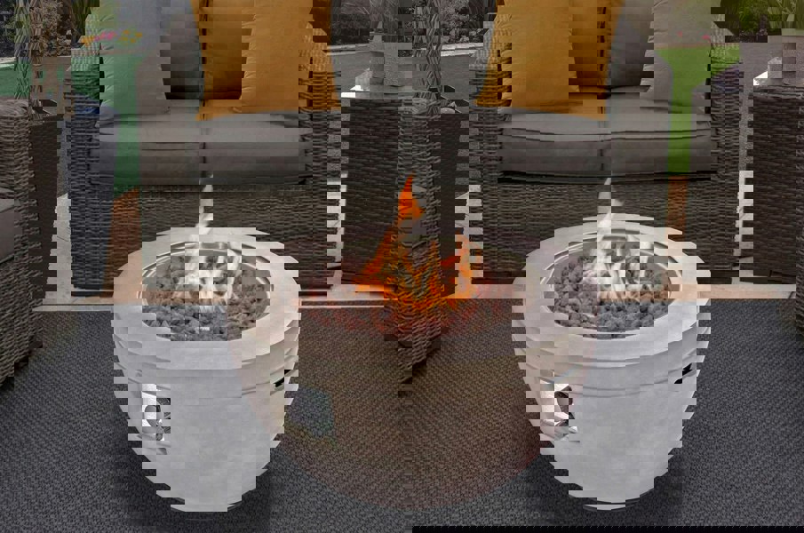 MDA Designs TABITI Light Grey Gas Fire Pit for Garden & Patio Luxurious Eco-Stone Finish Outdoor Heater