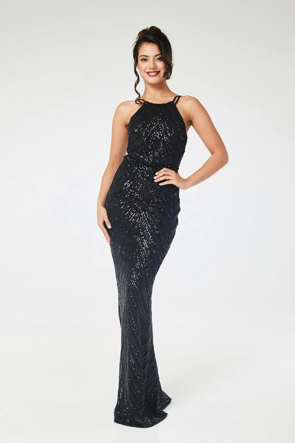 LuvForever Shia - Black Sequin Maxi Dress
