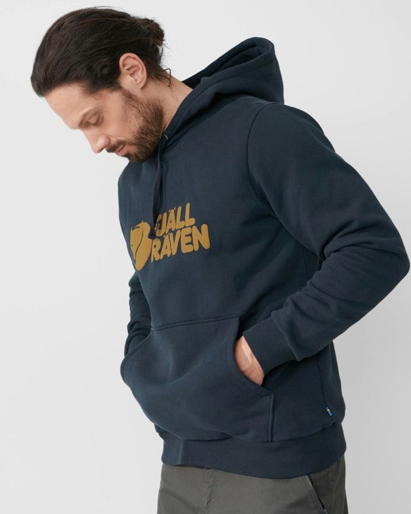 Fjallraven Logo Mens Hoodie - Dark Navy 555