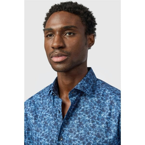 Alexandre Silver Alexandre Tailored Fit Navy Watercolour Floral Print Shirt