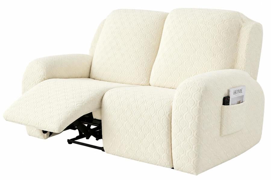 ATEK 6 Piece Stretch Recliner Sofa Cover 2 Seater Slipcover Cream