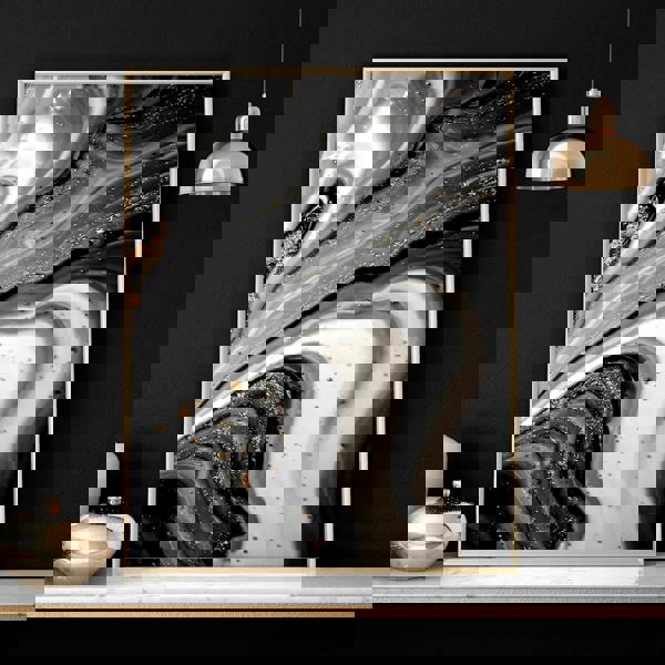 Abstract large wall art | set of 3 Black and Gold wall art prints