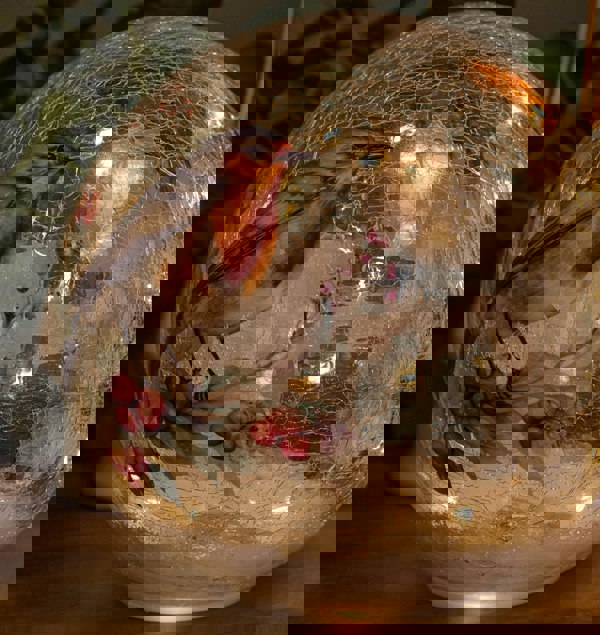 Samuel Alexander 20cm Battery Operated Light up Robin Crackle Glass Ball with 15 Warm White LEDs