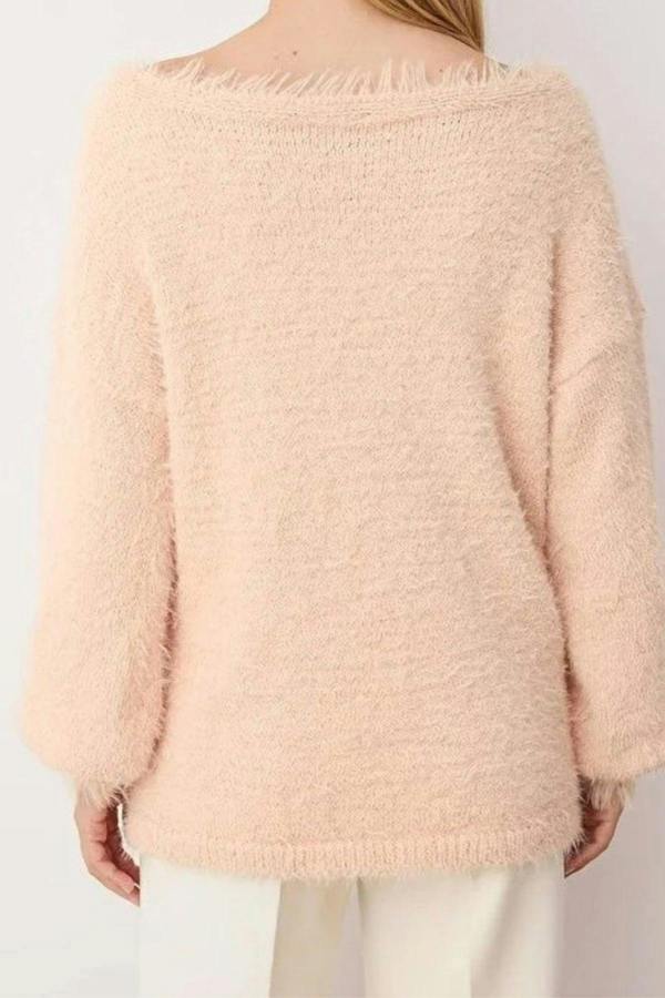 WOVCOR Furry Turn-Down Collar Knit Sweater