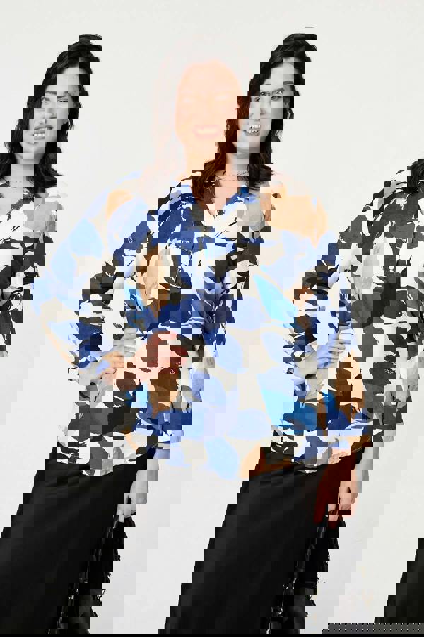 Navy | Curve Abstract Long Sleeve Blouse