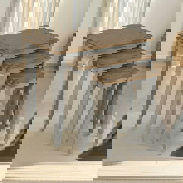 Rafaelo Mobilia Set Of 3 Pine Nesting Tables Grey