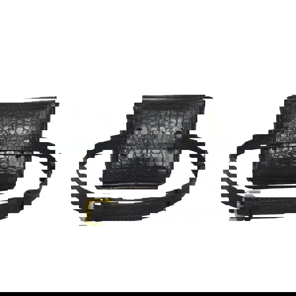 Assots London 'CAMELLA' Black Croc Leather Bum Belt Waist Festival Bag