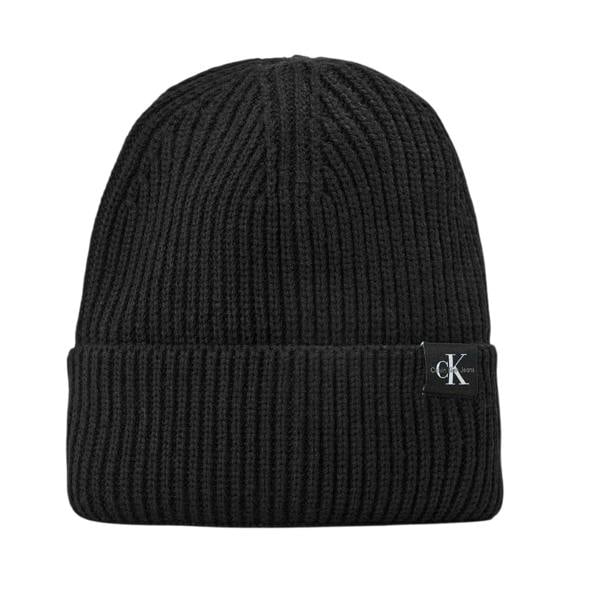 Calvin Klein Childrens/Kids Jeans Monogram Ribbed Comfort Beanie - Black - 