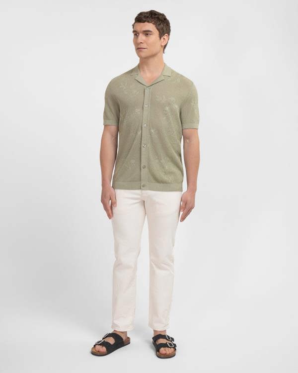 Steel & Jelly Farringdon - Leaf Texture Open Knit Short Sleeve Shirt