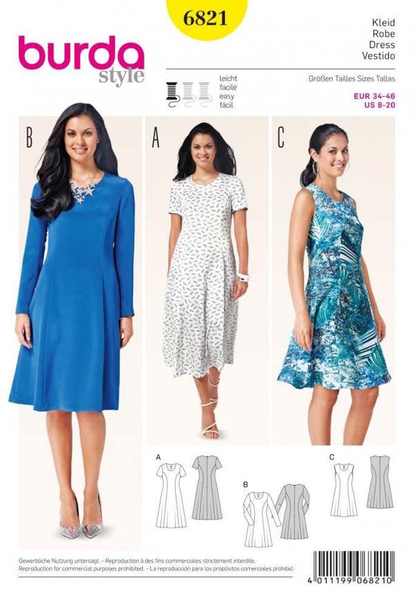 Burda Sewing Pattern 6821 Dresses For Women, 8-10-12-14-16-18-20 - Easy