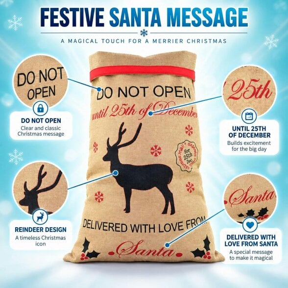 Shatchi 35cm Do Not Open Until 25th Santa Sack Christmas Gift Bag for Festive Presents