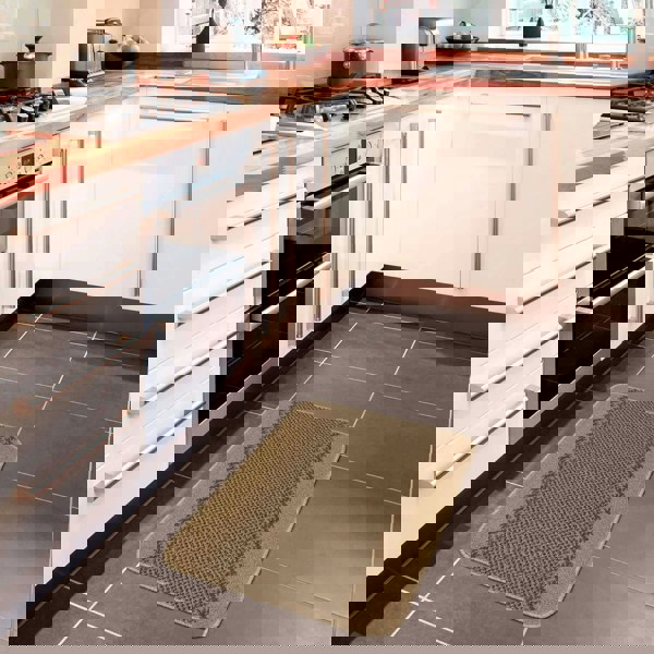 Machine Washable Designer Mats Bordered Line Design Beige