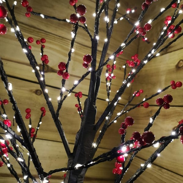 Samuel Alexander 180cm 6ft Christmas Lit Black Twig Tree Red Berry 600 Warm White LED