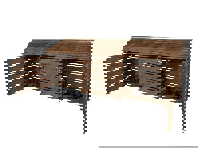 Arbor Garden Solutions Slatted Wooden Log Store with Doors W-335cm, H-126cm or 180cm, D-88cm - Brown Finish