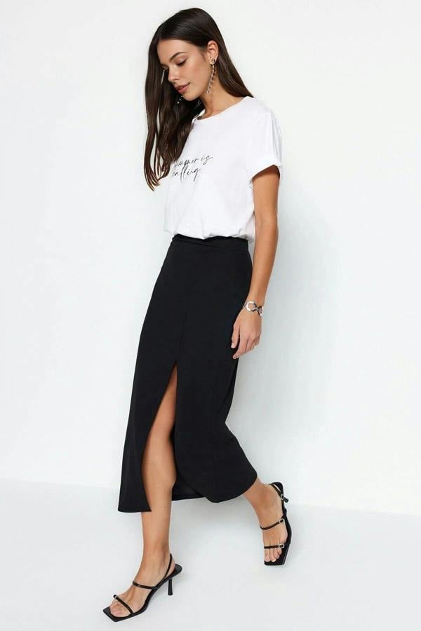 WOVCOR Maxi High Waist Knit Skirt with Slit Detail