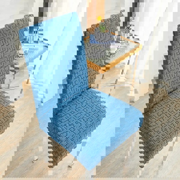 Anyseat Chair Cover Blue Square Geometric Design with Elastic Material for Dining Room Kitchen Wedding Hotel Banquet Restaurant